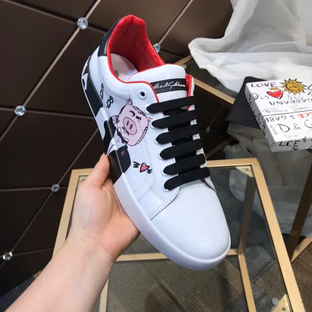 Dolce & Gabbana Portofino Sneakers Lifestyle Blancs et Rouges en Cuir Lacets Noirs Low-Top 2