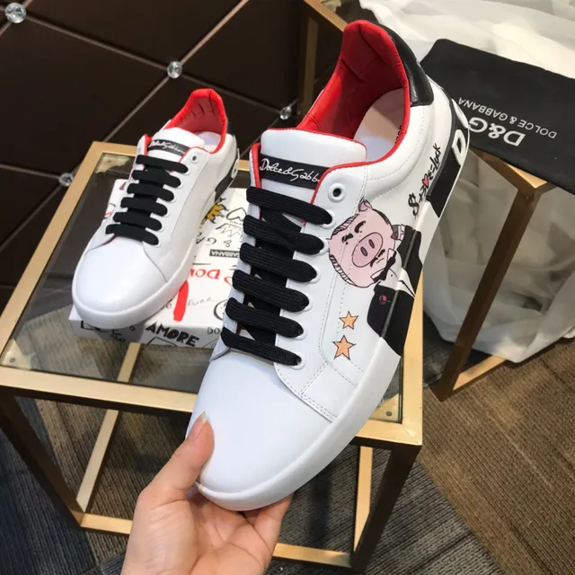 Dolce & Gabbana Portofino Sneakers Lifestyle Blancs et Rouges en Cuir Lacets Noirs Low-Top 3