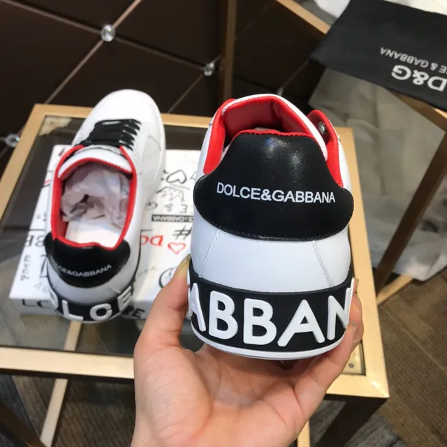 Dolce & Gabbana Portofino Sneakers Lifestyle Blancs et Rouges en Cuir Lacets Noirs Low-Top 6