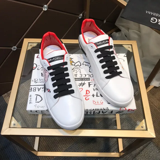Dolce & Gabbana Portofino Sneakers Lifestyle Blancs et Rouges en Cuir Lacets Noirs Low-Top 7