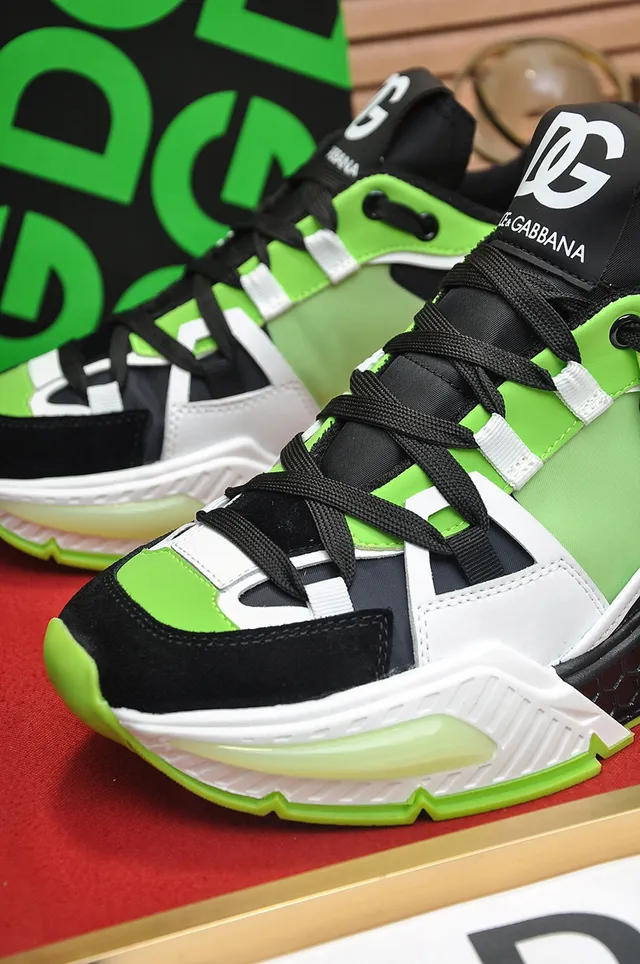 Dolce & Gabbana Track Trainer Tênis Neon Verde Preto Branco Chunky 4