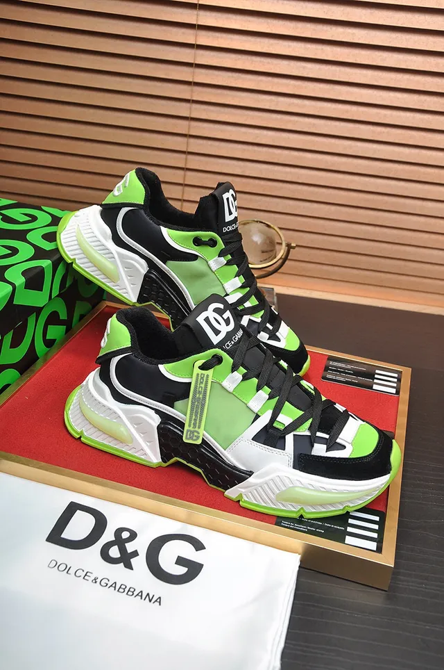 Dolce & Gabbana Track Trainer Tênis Neon Verde Preto Branco Chunky 6