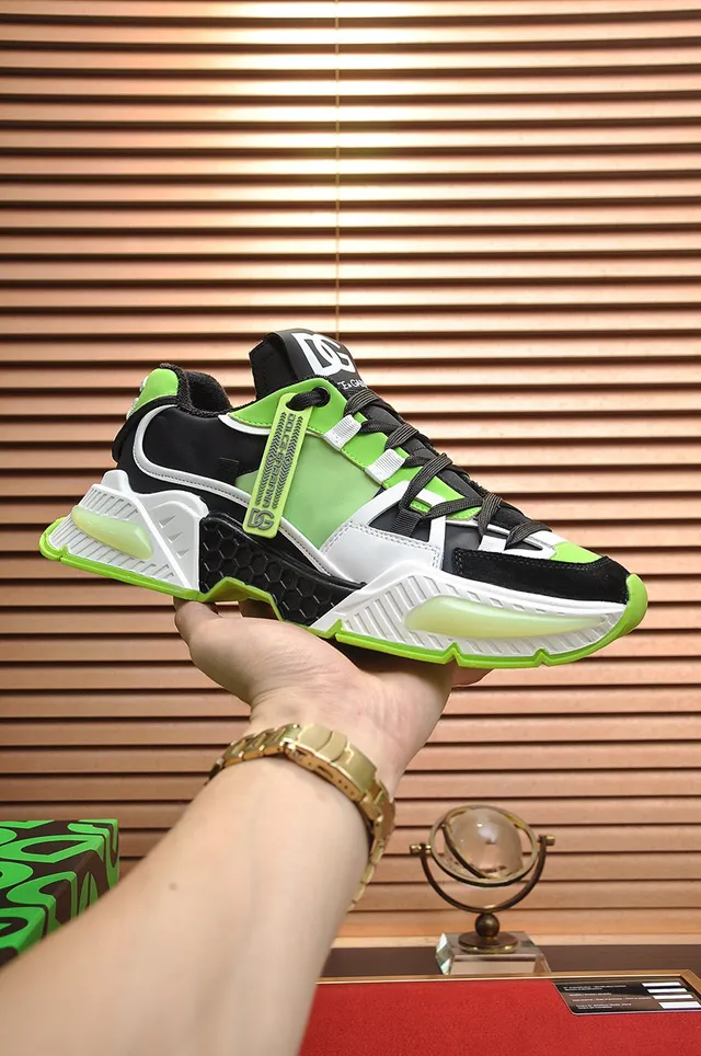 Dolce & Gabbana Track Trainer Tênis Neon Verde Preto Branco Chunky 9