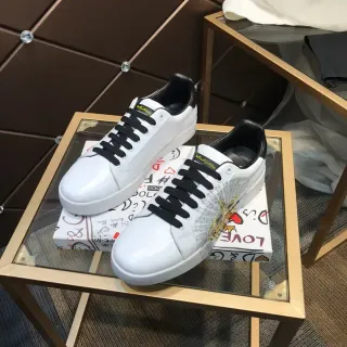 Dolce & Gabbana White Leather Embroidered Winged Lion Lifestyle Sneakers