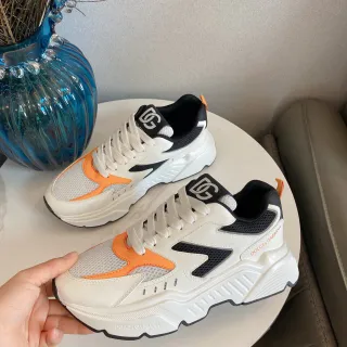 Dolce & Gabbana White Orange Sole Mesh And Synthetic Overlay Construction Chunky Sneakers