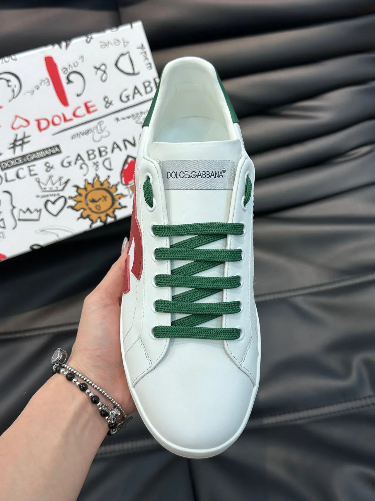 Dolce & Gabbana Blanc et Rouge Logo-Driven Color-Blocked Sneakers de style de vie 5