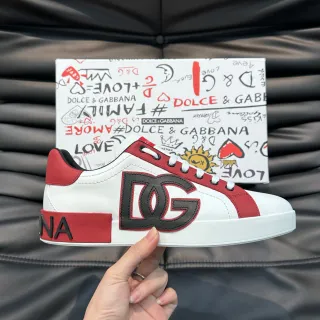 Dolce & Gabbana 白色红色低帮皮革鞋面生活方式运动鞋