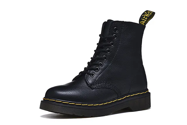 Dr. Martens 1460 Cuero Negro Granulado Costura Amarilla Botas Martin 7