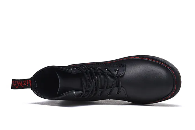 Dr. Martens 1460 Noir Rouge Haut lisse Lacets à 8 œillets Bottines Martin 3