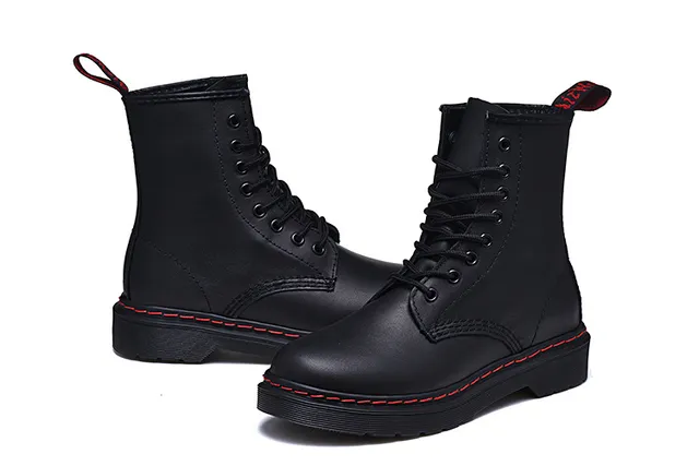 Dr. Martens 1460 Noir Rouge Haut lisse Lacets à 8 œillets Bottines Martin 5