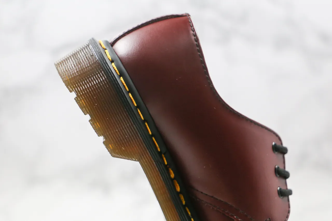 Dr. Martens 1461 Burgundy Black Smooth Leather Upper Yellow Welt Stitching Oxford Shoes 4