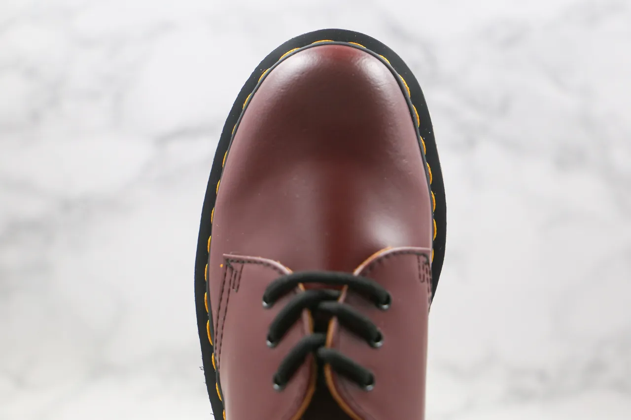 Dr. Martens 1461 Burgundy Black Smooth Leather Upper Yellow Welt Stitching Oxford Shoes 5