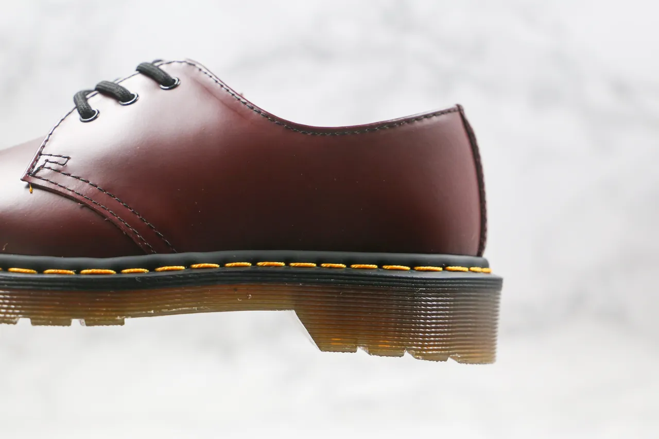 Dr. Martens 1461 Burgundy Black Smooth Leather Upper Yellow Welt Stitching Oxford Shoes 6