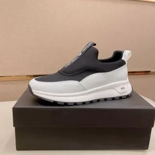 Emporio Armani A|X Black White Slip-On Mesh-and-Synthetic Upper Lifestyle Sneakers
