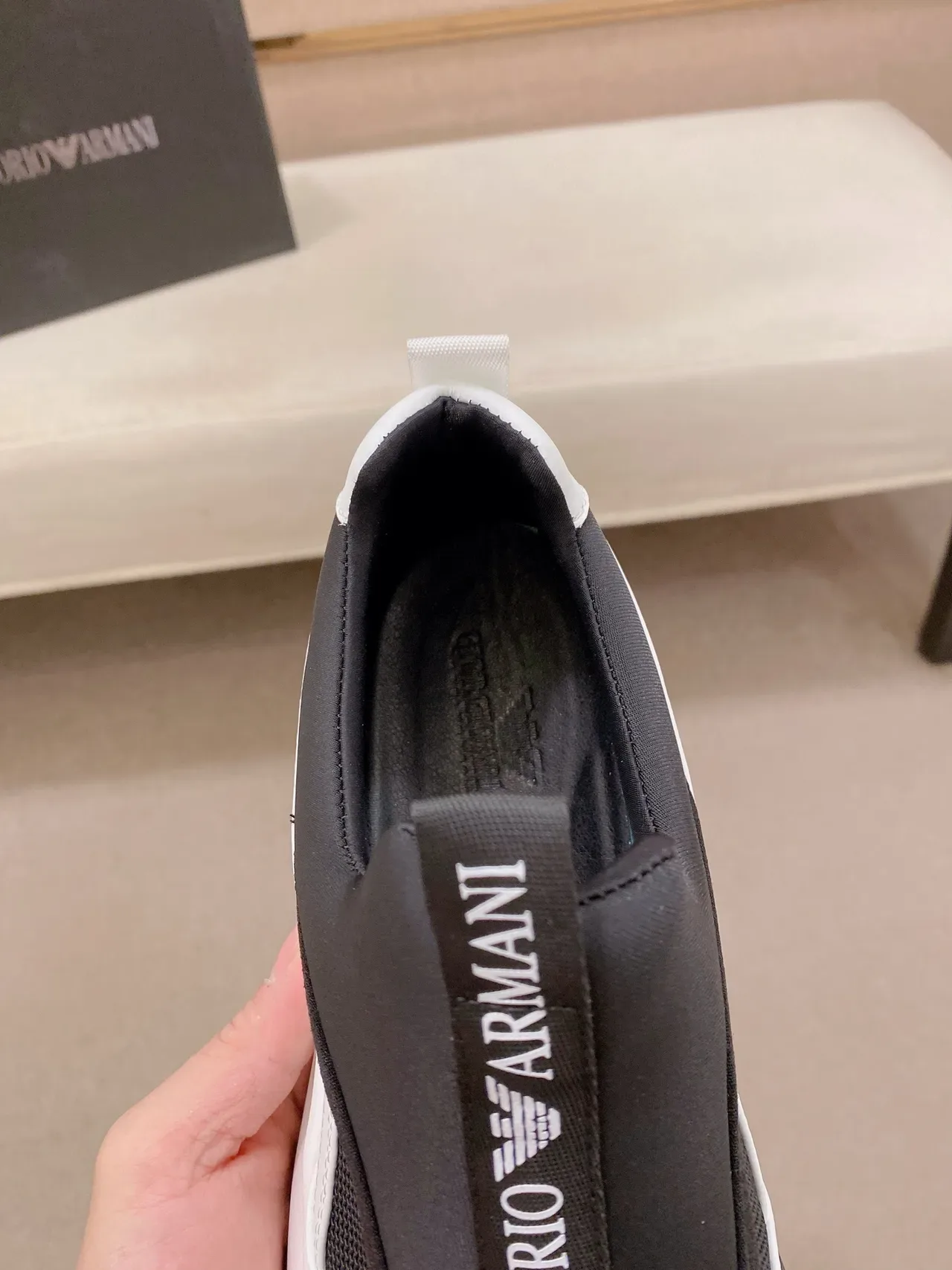 Emporio Armani A|X Black White Slip-On Mesh-and-Synthetic Upper Lifestyle Sneakers 3