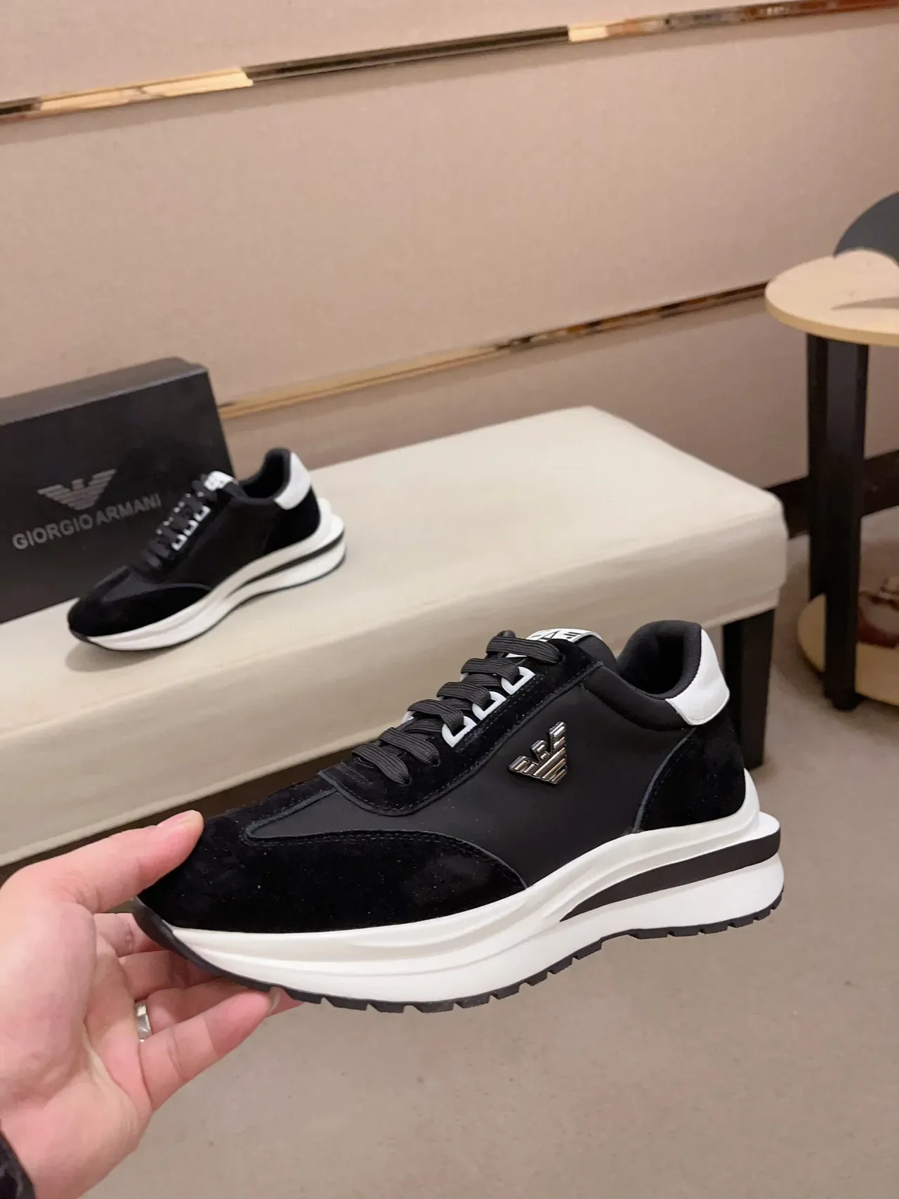 Emporio Armani Black and White Eagle Logo Lifestyle Sneaker 3