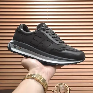 Emporio Armani Black Gray Leather And Synthetic Upper Embossed Eagle Logo Lifestyle Sneakers