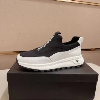 Emporio Armani Black White Slip-On Panelled Chunky Sneakers
