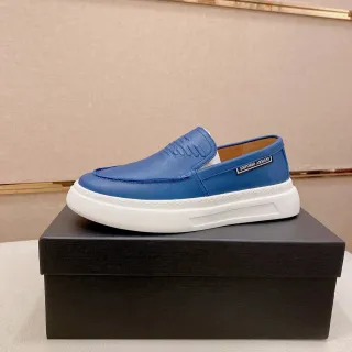 Emporio Armani Blue White Leather Upper Embossed Vamp Loafer