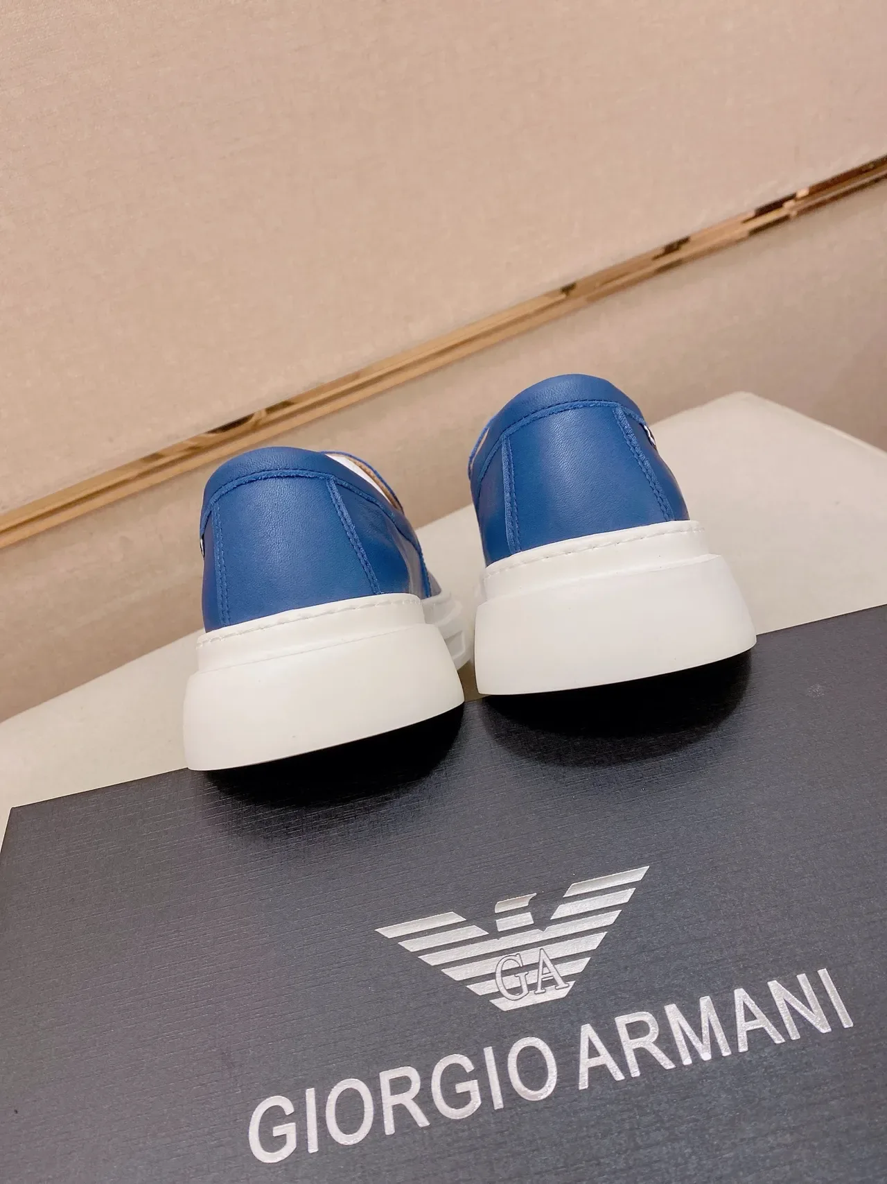 Emporio Armani Blue White Leather Upper Embossed Vamp Loafer 3