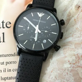 Emporio Armani Chronograph Black Perforated Strap Quartz Watch