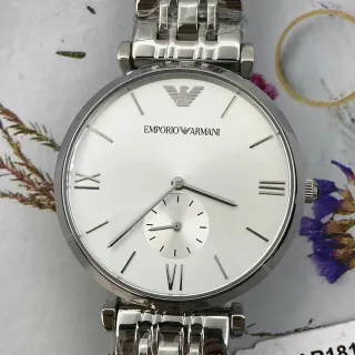 Emporio Armani Classic Silver White Round Case Dial Quartz Watch