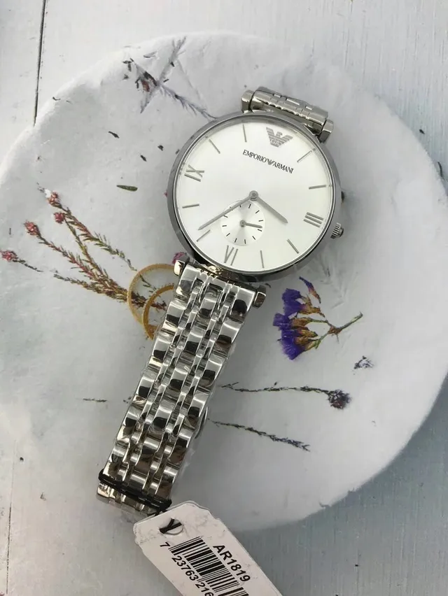 Emporio Armani Montre Classique Argent Blanc Cadran Rond en Quartz 5