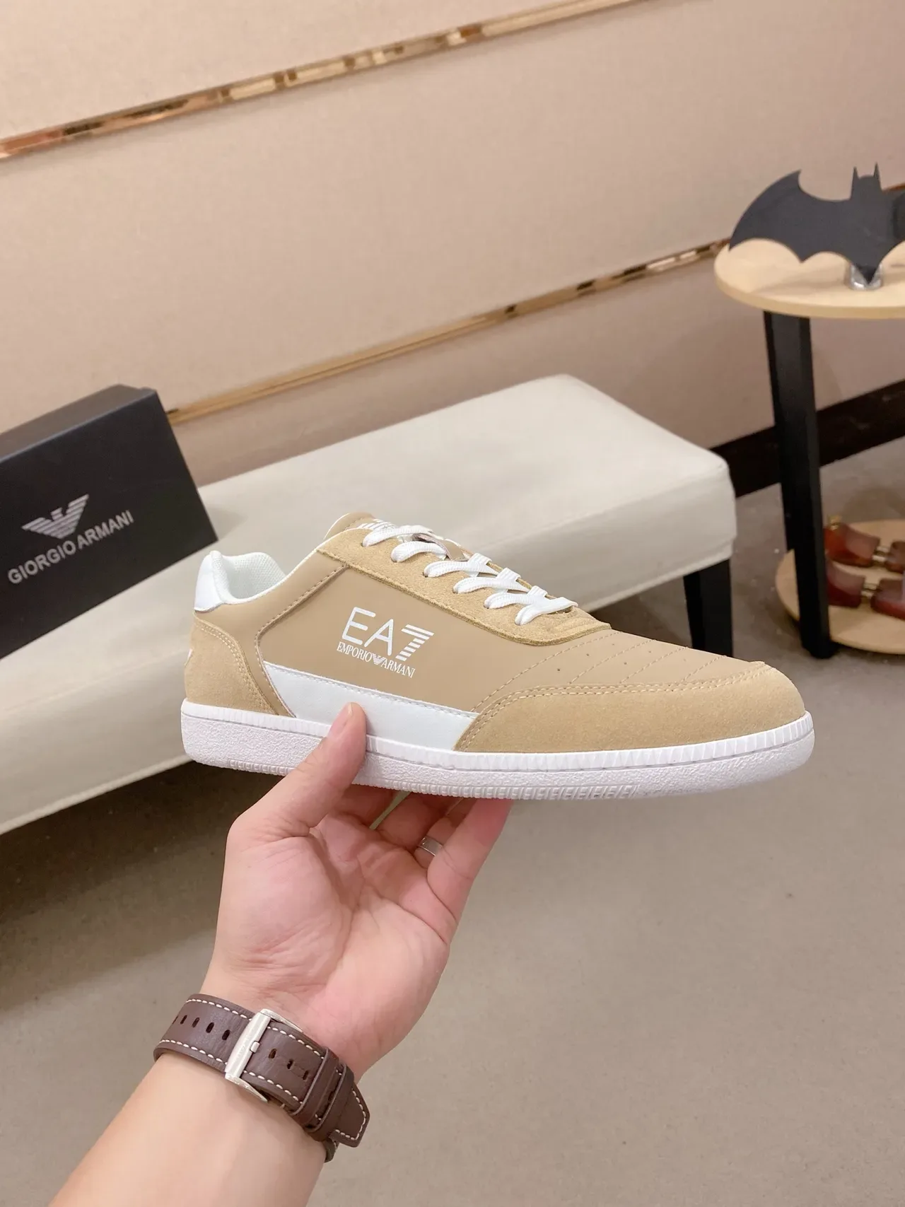 Emporio Armani EA7 Beige and White Lifestyle Sneakers 4