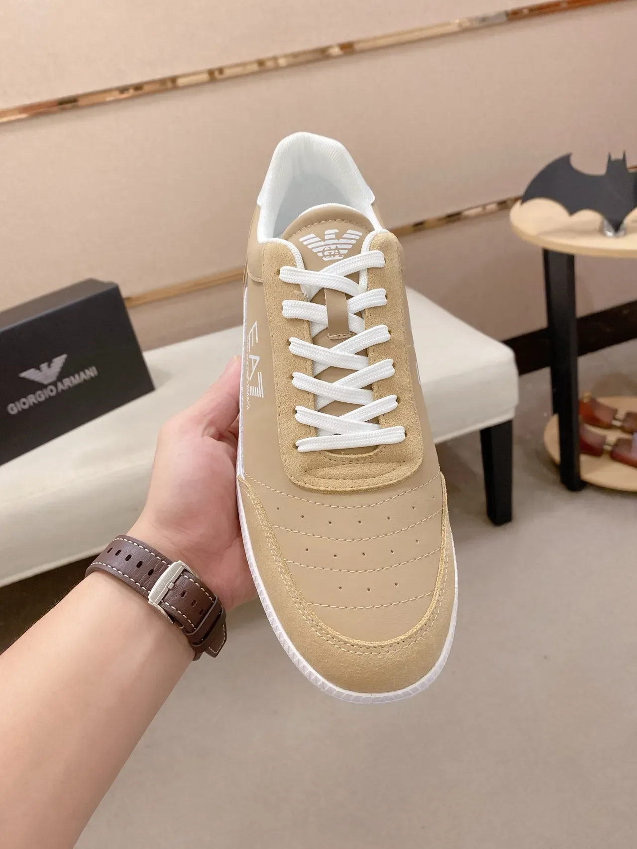 Emporio Armani EA7 Beige and White Lifestyle Sneakers 5