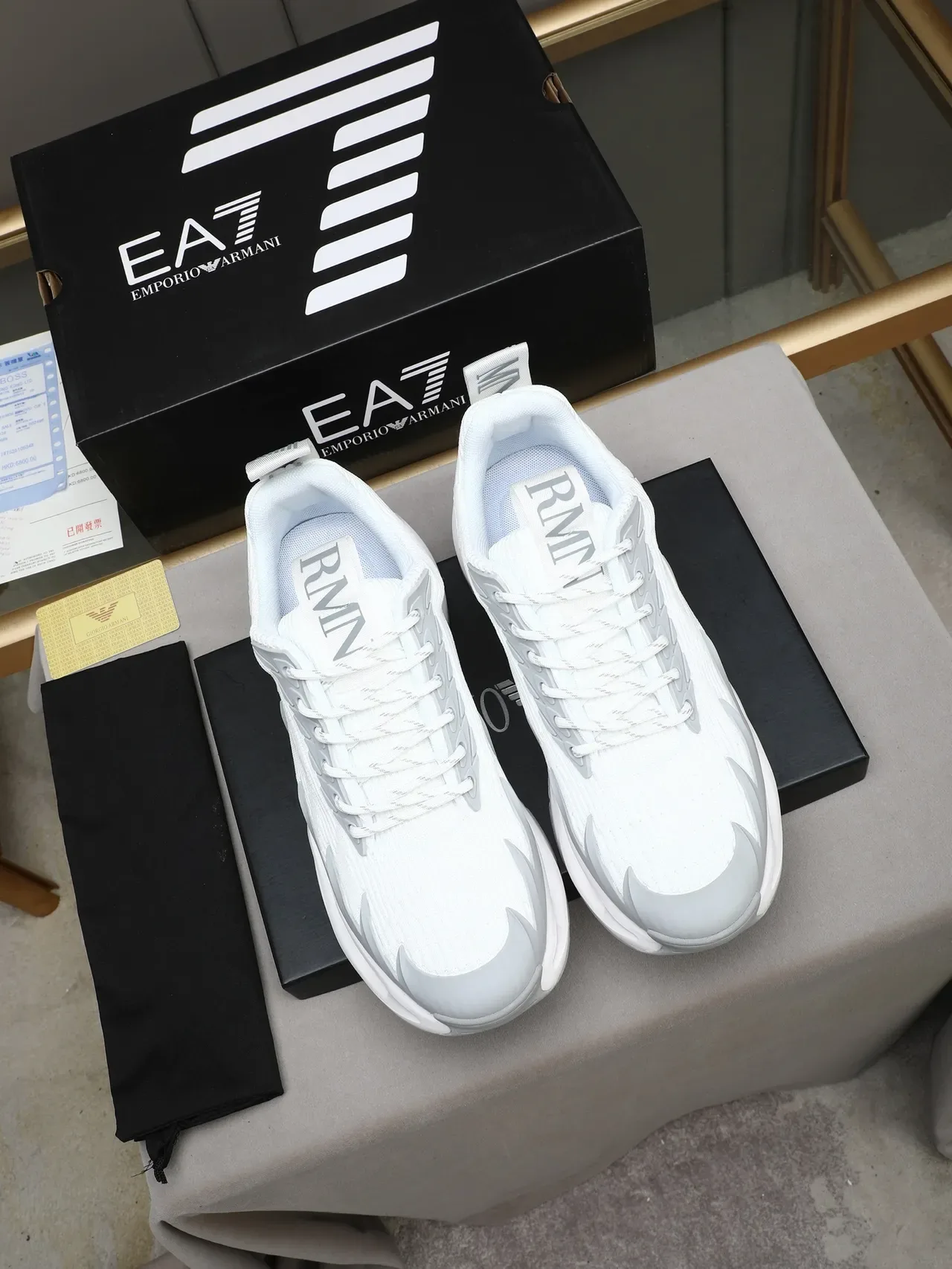 Emporio Armani EA7 White and Gray Sculpted Midsole Lifestyle Sneakers 2