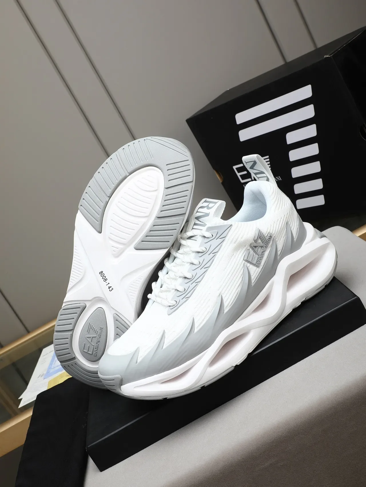 Emporio Armani EA7 White and Gray Sculpted Midsole Lifestyle Sneakers 4