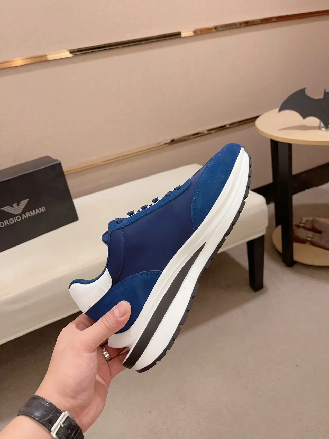 Emporio Armani Aigle Logo Chaussures Lifestyle en Daim Bleu 6