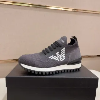 Emporio Armani Gray Black Knit Mesh Upper Sock-Fit Collar Lifestyle Sneakers