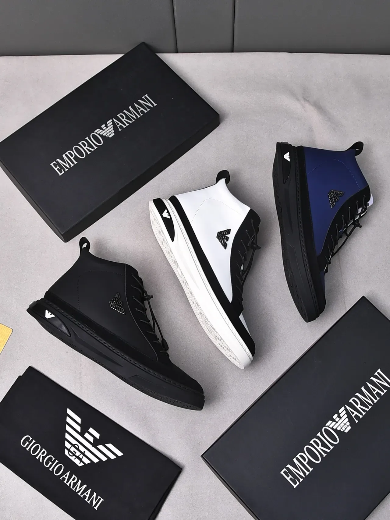Emporio Armani High-Top Lifestyle Sneaker Black White Matte Upper Lifestyle Sneakers 2