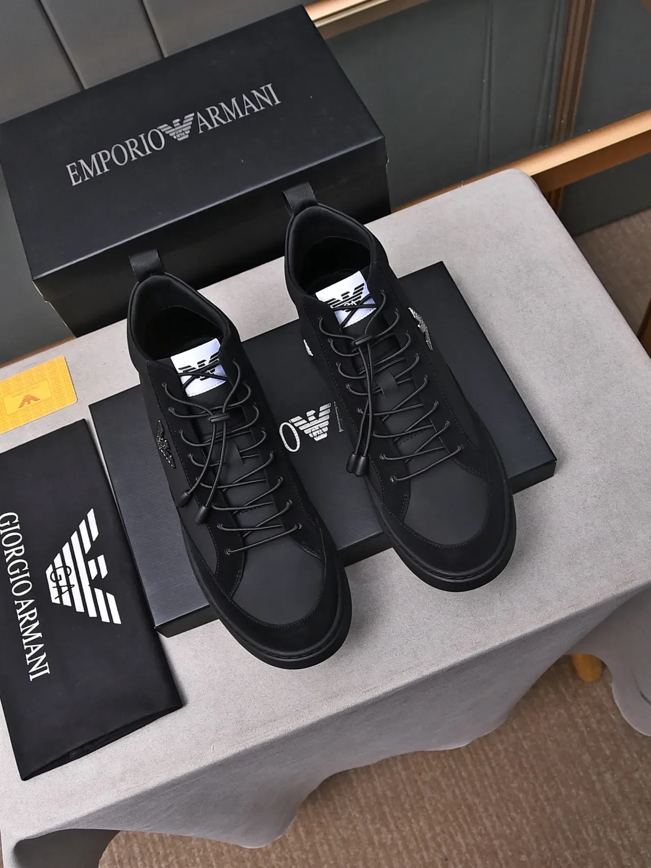 Emporio Armani High-Top Lifestyle Sneaker Black White Matte Upper Lifestyle Sneakers 3
