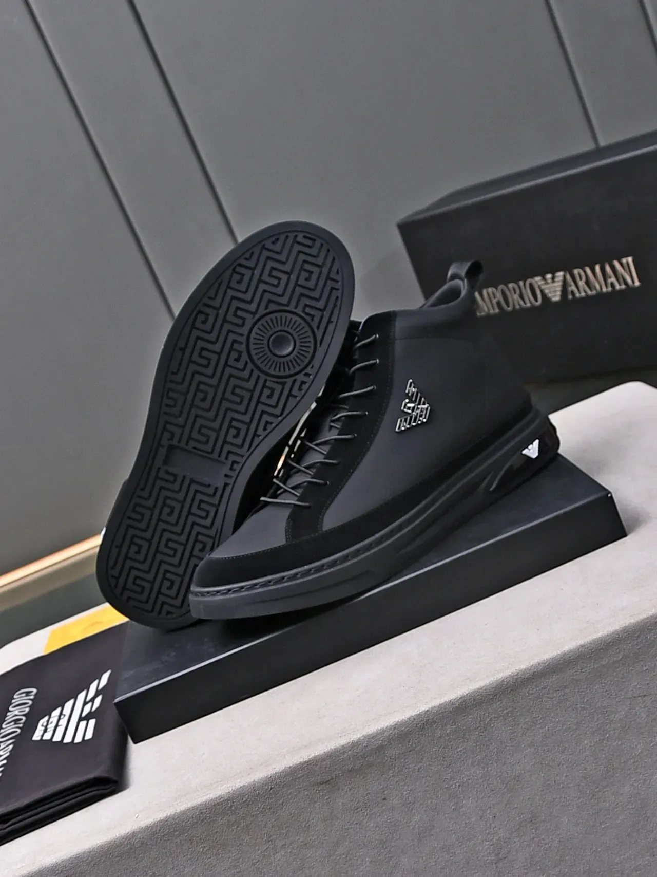Emporio Armani High-Top Lifestyle Sneaker Black White Matte Upper Lifestyle Sneakers 4