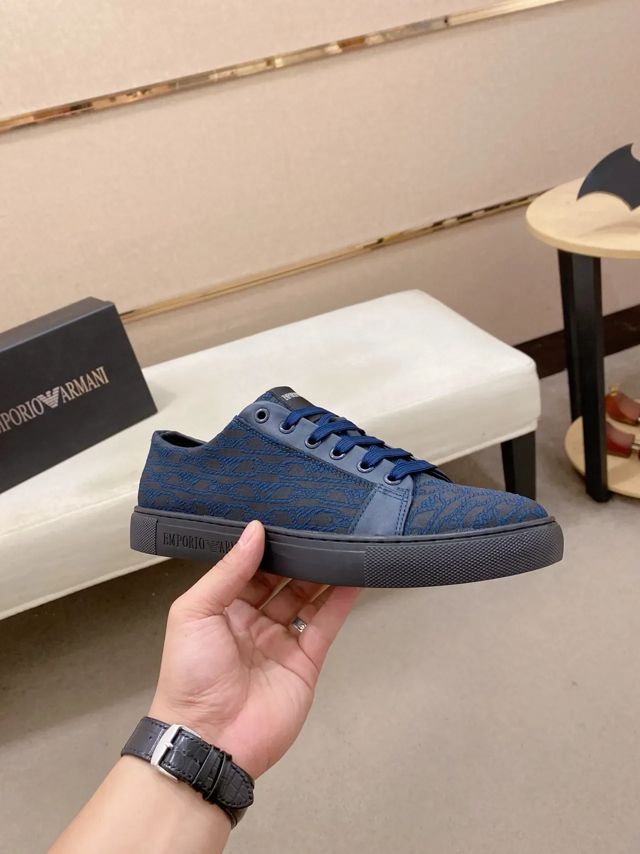 Emporio Armani Navy Jacquard Low-Top Lifestyle Sneakers 4