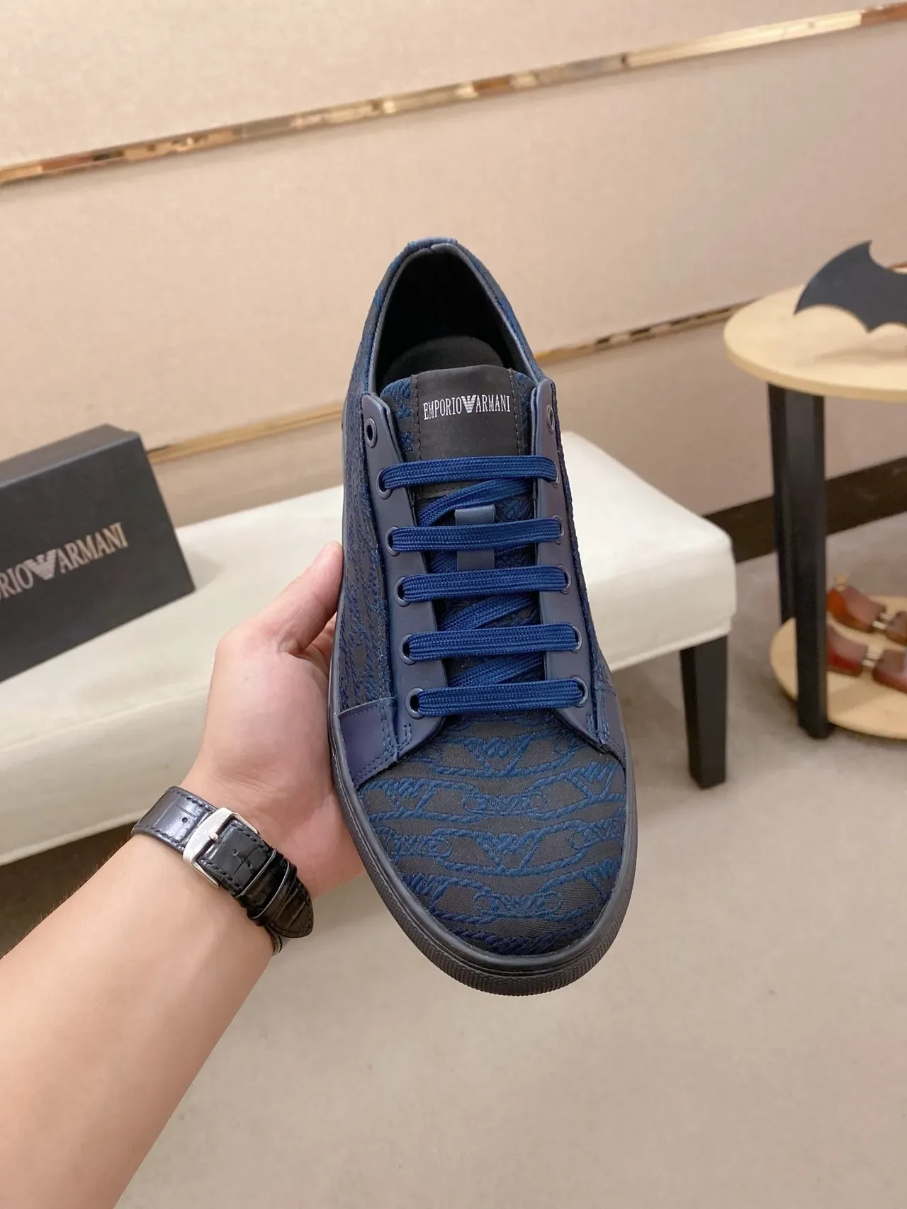 Emporio Armani Navy Jacquard Low-Top Lifestyle Sneakers 5