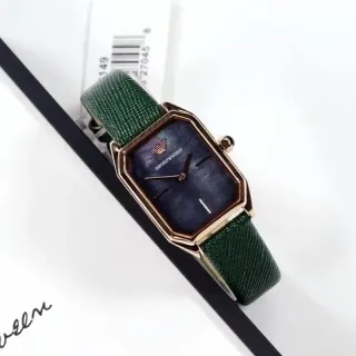 Emporio Armani Octagonal Case Mother-of-Pearl Dial Green Strap Quartz Watch