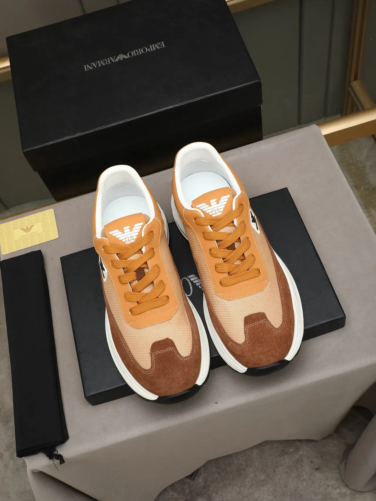 Emporio Armani Tan and Brown Mixed-Material Lifestyle Sneaker 2