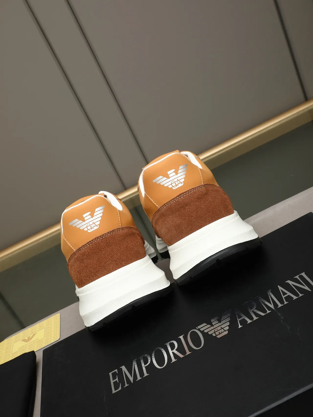 Emporio Armani Tan and Brown Mixed-Material Lifestyle Sneaker 3