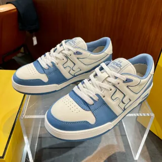 Fendi Beige Blue Low-Top Perforated Toe Sneakers