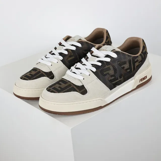 Fendi Chaussures lifestyle beige marron avec panels de textile textil et suede monogram-print 2