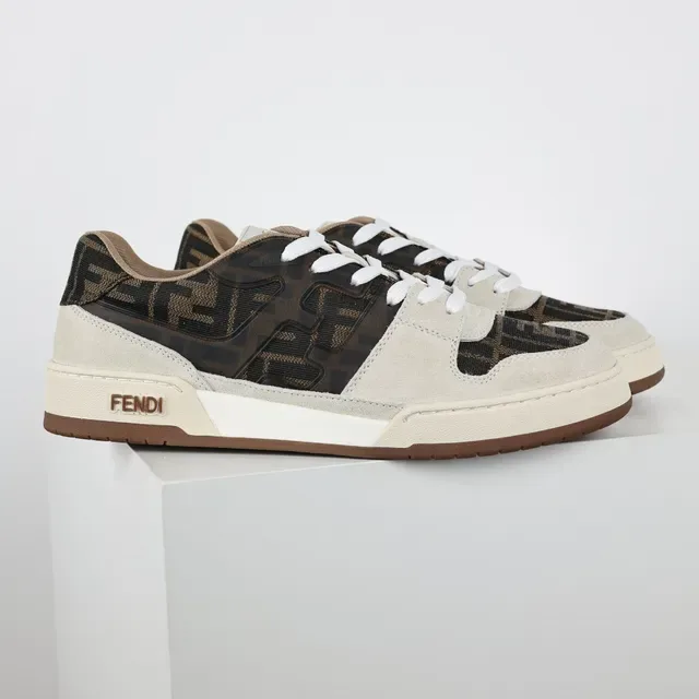 Fendi Chaussures lifestyle beige marron avec panels de textile textil et suede monogram-print 3