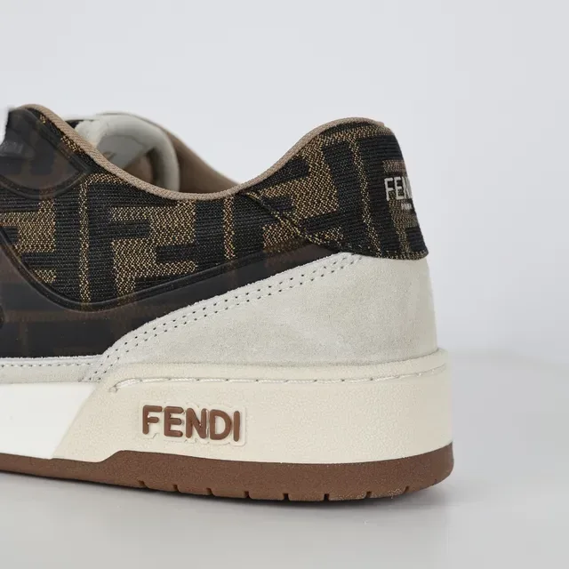 Fendi Chaussures lifestyle beige marron avec panels de textile textil et suede monogram-print 4