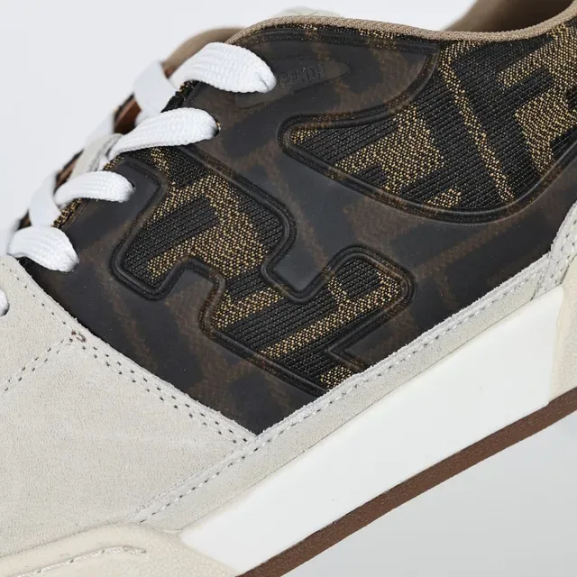 Fendi Chaussures lifestyle beige marron avec panels de textile textil et suede monogram-print 6
