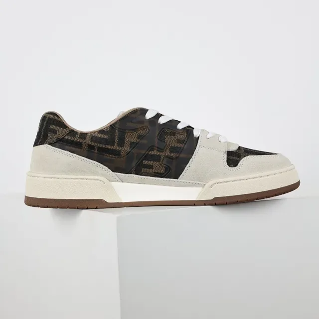 Fendi Chaussures lifestyle beige marron avec panels de textile textil et suede monogram-print 7