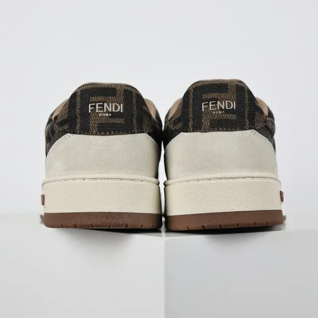 Fendi Chaussures lifestyle beige marron avec panels de textile textil et suede monogram-print 8