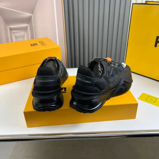 Fendi Tênis Chunky Pretos e Laranja Meia Sola Sculptada Mesh e Overlays Sintéticos 6