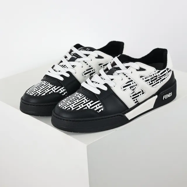 Fendi Noir Blanc Panneau Cuir Construction Géométrique FF Print Lifestyle Sneakers 2
